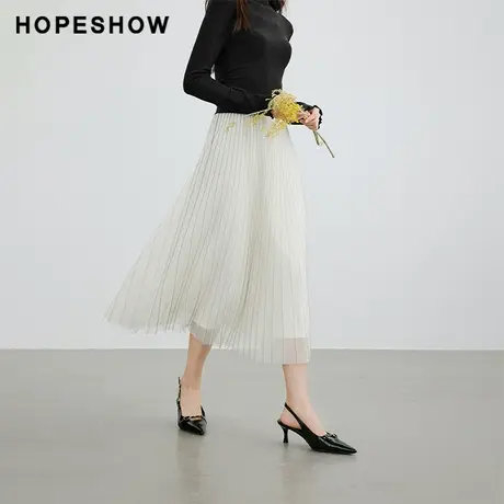 红袖松紧腰网纱半身裙hopeshow2024春季新款法式淑女气质A字半裙图片