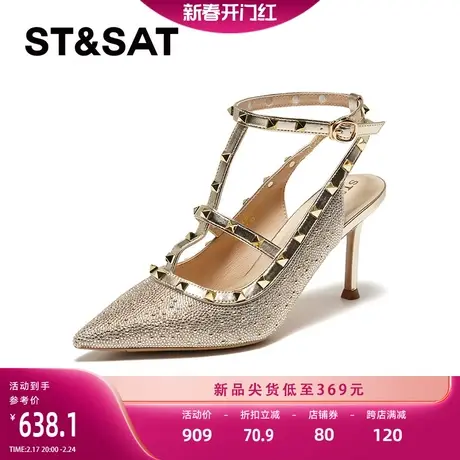 星期六细高跟时装凉鞋2024春季新款欧美风朋克铆钉女鞋SSC1114107图片