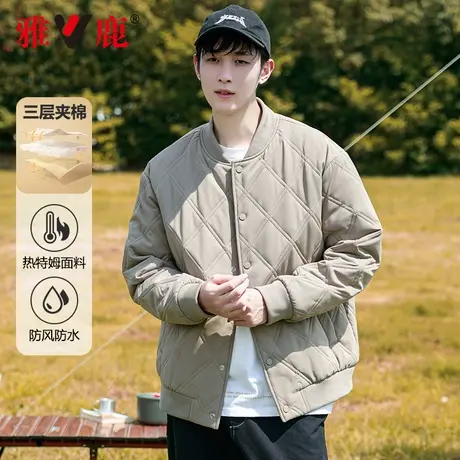 雅鹿男士棒球领棉衣时尚潮流百搭休闲秋冬季新款夹棉夹克加棉外套商品大图