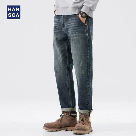 hansca秋冬季厚款牛仔裤男直筒宽松青少年潮流复古水洗休闲长裤子商品大图