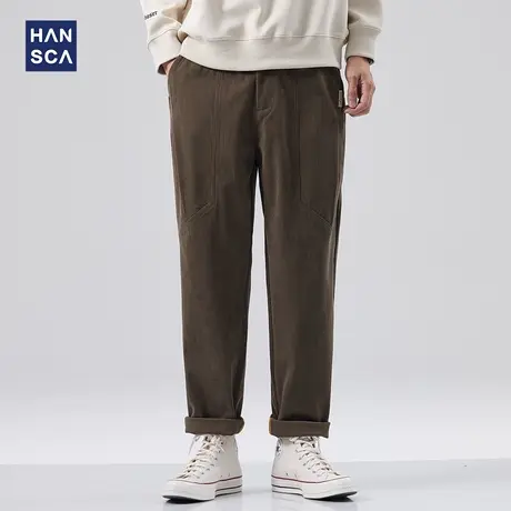 hansca松紧腰休闲裤男大码秋季新款潮牌复古宽松拼接直筒锥形长裤商品大图