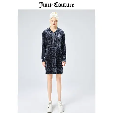 Juicy Couture橘滋天鹅绒连衣裙女春季新款轻奢长袖宽松连帽上衣图片