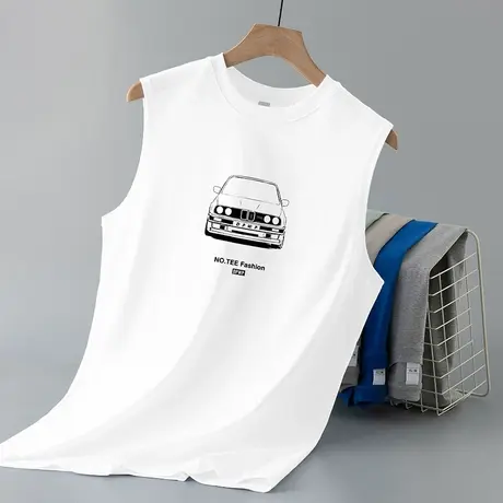 重磅白色背心男潮夏季纯棉无袖t恤外穿宽松健身篮球跨栏运动坎肩商品大图