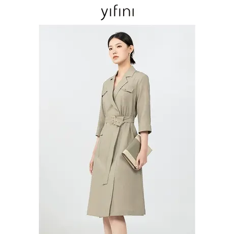 Yifini/易菲七分袖西装领衬衫裙连衣裙女2023秋季新款气质通勤图片