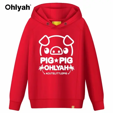 Ohlyah情侣连帽衫卫衣女猪年卡通韩版潮印花红色外套工作班服定制商品大图
