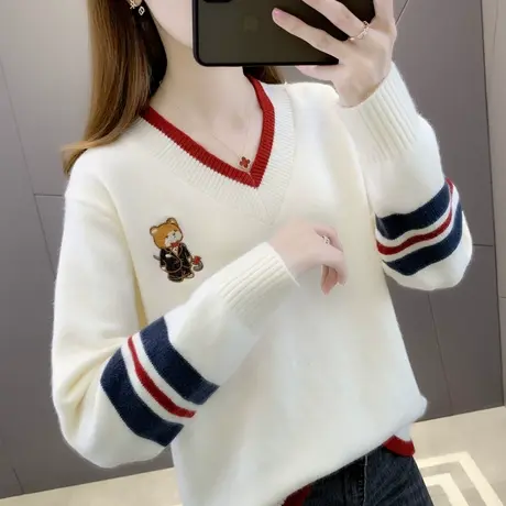 V领毛衣女宽松外穿洋气秋装2023年新款女上衣针织打底衫女冬内搭图片