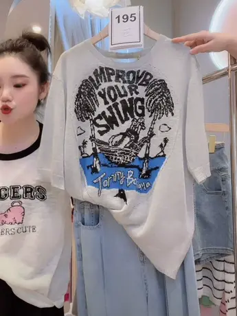 复古字母印花短袖t恤女韩版宽松时尚百搭体恤潮流上衣2023夏装新商品大图