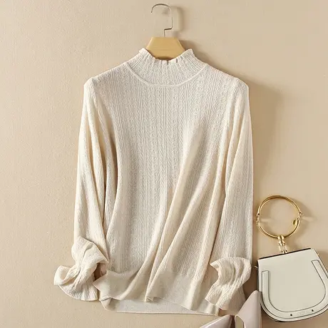 美丽诺羊毛半高领毛衣女宽松套头打底衫秋装2023新款内搭针织衫女商品大图