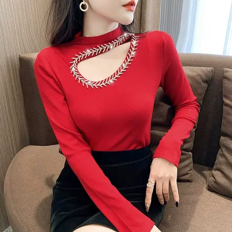 女装2023新款潮性感镂空T恤女长袖春装洋气小心机上衣百搭打底衫商品大图