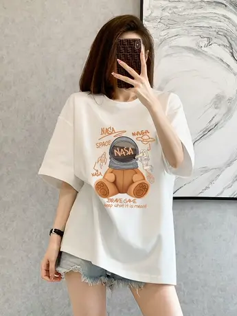 纯棉短袖t恤女2023年夏季新款设计感小众港味复古chic中长款上衣商品大图