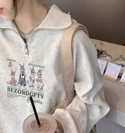 纯棉polo领卫衣女春秋半拉链外套春秋2023年新款爆款长袖秋季上衣商品大图