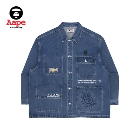 Aape旗舰店男装秋冬猿颜章纯色山系刺绣多口袋牛仔外套7506XXI图片