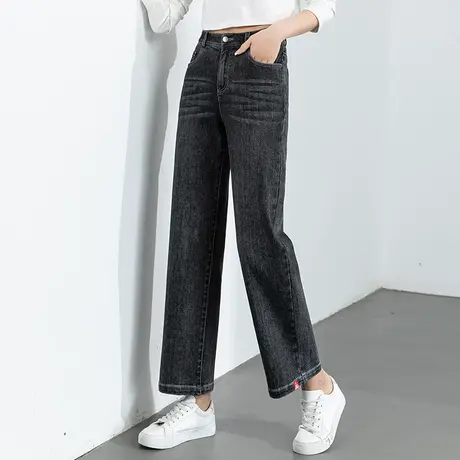 黑色高腰窄版阔腿牛仔裤女2023年新款春夏薄款小个子九分裤直筒裤商品大图