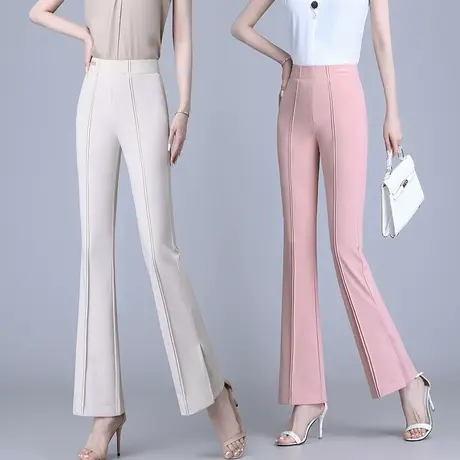 冰丝高腰微喇裤女夏季2023新款显瘦西装裤小个子显瘦开叉喇叭裤薄商品大图