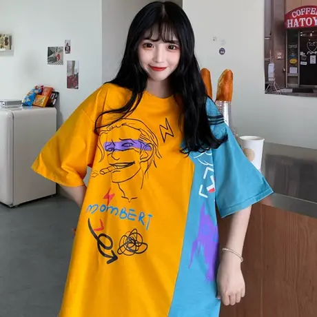 网红大版短袖t恤女2020新款韩版宽松原宿bf慵懒风ins超火上衣服潮图片