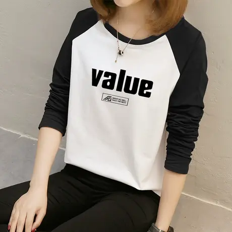 白色打底衫女2022早春新款内搭纯棉圆领长袖t恤女装洋气宽松上衣图片