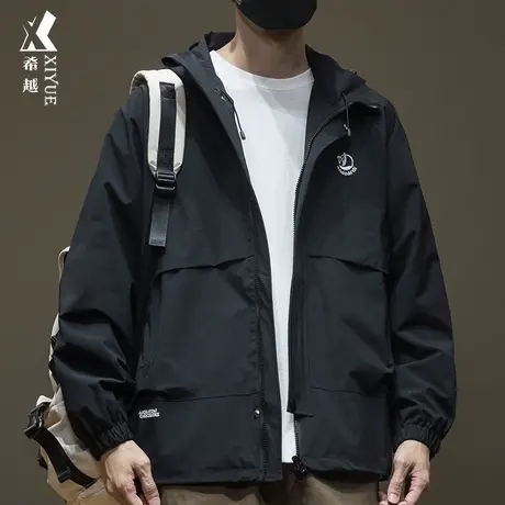 希越户外登山徒步冲锋衣男多口袋机能风夹克宽松大码秋冬百搭外套商品大图