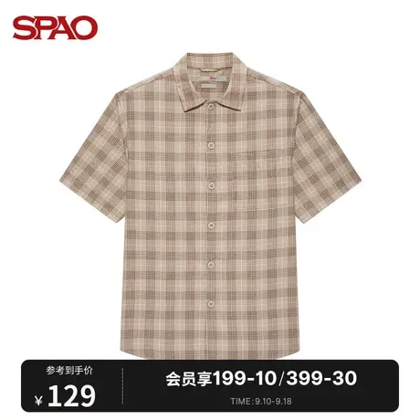 SPAO男士衬衫初秋新款港风日系格子休闲百搭短袖衬衣SPYCB26C42商品大图