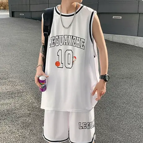 两件装运动短裤背心套装男夏季潮牌港风篮球宽松休闲裤子一套搭配图片