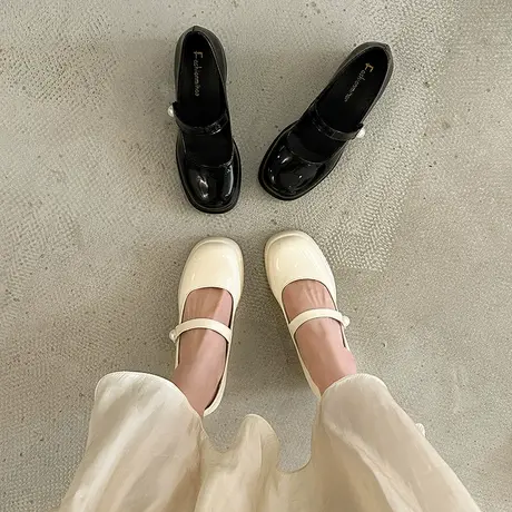 粗跟小皮鞋女2024春季新款配裙子小个子高跟单鞋法式复古玛丽珍鞋商品大图