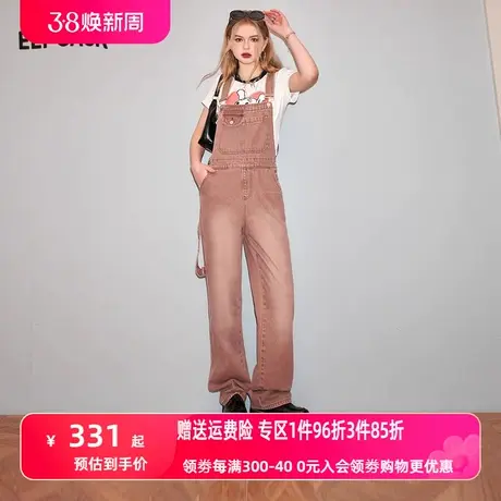 妖精的口袋复古牛仔背带裤女2024早春新款小个子阔腿宽松直筒裤子图片