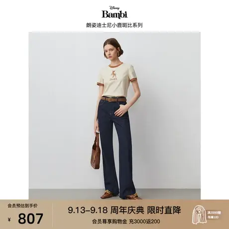 朗姿法式高腰气质阔腿裤蓝色牛仔裤2023秋冬季新款长裤子女高级感图片