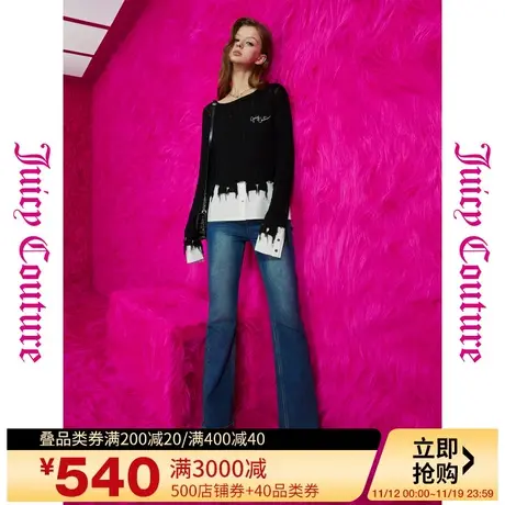 Juicy Couture橘滋秋女2023年新款甜酷学院logo绣绞花假两件毛衣图片