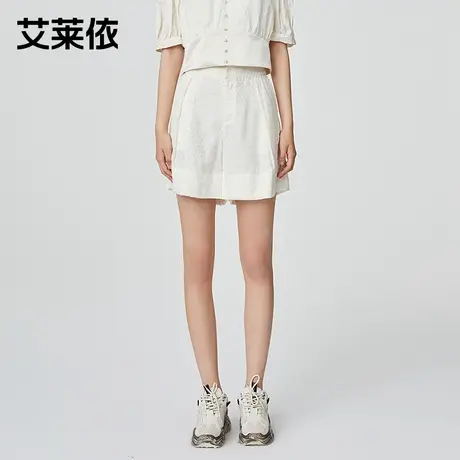 艾莱依杏色短裤女夏季新款设计感小众提花裤子时尚显瘦休闲五分裤商品大图
