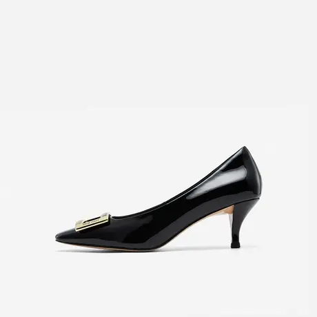 Nine West/玖熙2023年冬季新款高跟鞋女圆头方扣漆皮细跟单鞋通勤图片