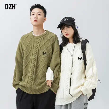 情侣圆领提花毛衣男款秋冬潮牌加厚针织衫情侣装冬季刺绣宽松厚款商品大图