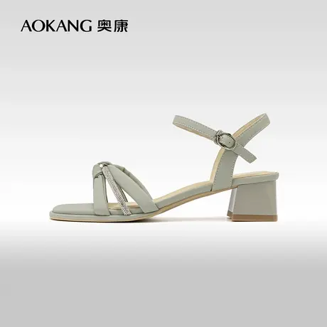 奥康女鞋 夏季新款百搭一字扣仙女风时装凉鞋方跟休闲凉鞋图片