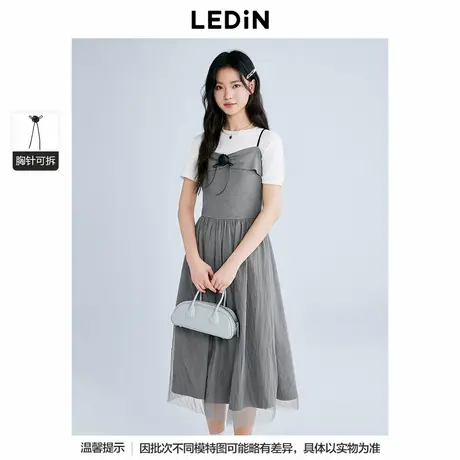 【商场同款】乐町拼接款吊带连衣裙女2025夏季新款裙子C1FAF2159商品大图