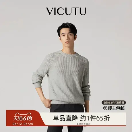 VICUTU/威可多男士毛衣春秋新款长袖针织衫宽松圆领纯色羊毛衫商品大图