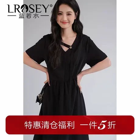 蓝若水大码女装赫本风V领连衣裙2025夏装胖MM修身显瘦小黑裙商品大图
