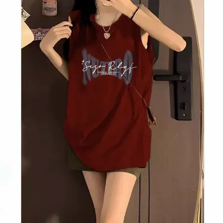 纯棉吊带背心无袖t恤女2024新款夏季设计感小众外穿宽松挂脖上衣图片