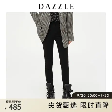 DAZZLE地素奥莱 黑色毛边显瘦加绒小脚牛仔裤女2D4R7121A商品大图