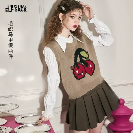 妖精的口袋拼接衬衫假两件针织衫女2023秋季新款内搭设计感上衣潮图片
