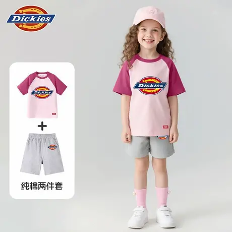 Dickies童装女童夏装套装儿童插肩袖纯棉短袖t恤女孩夏季两件套A商品大图