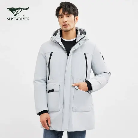 七匹狼中长款羽绒服男冬季新款连帽保暖防风防泼水加厚鸭绒外套商品大图
