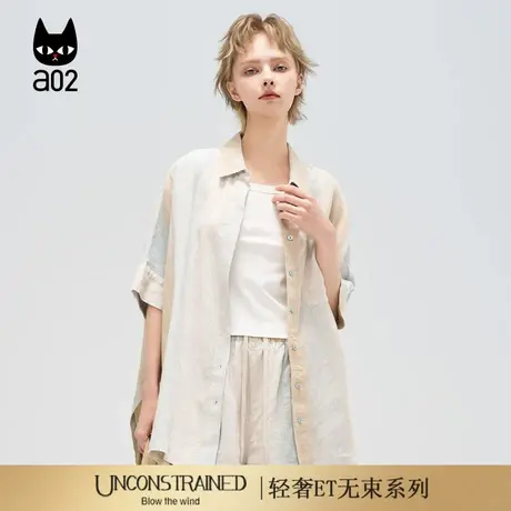 a02【ET自然系列】宽松圆领衬衫女2025新款夏季亚麻上衣通勤穿搭商品大图