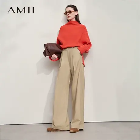 Amii2025秋新款极简莱赛尔棉混纺斜纹梭织宽松阔腿裤裤休闲长裤女图片