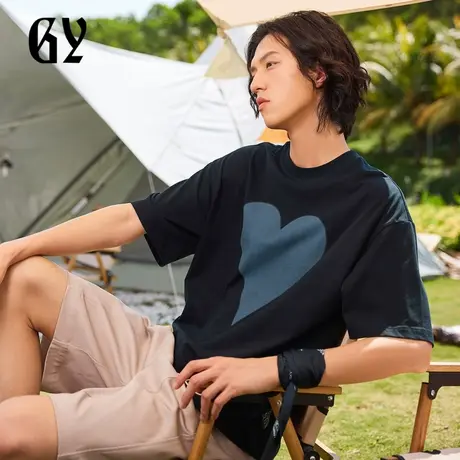 雅戈尔奥莱 GY男装夏季前胸大爱心图案吸湿透气男士短袖T恤商品大图