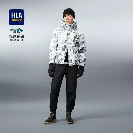 HLA/海澜之家2023极光鹅绒羽绒服冬连帽宽松肤感印花外套男图片