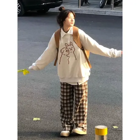 卡通动漫印花无帽长袖卫衣女早秋季宽松薄款韩版百搭圆领上衣潮牌商品大图