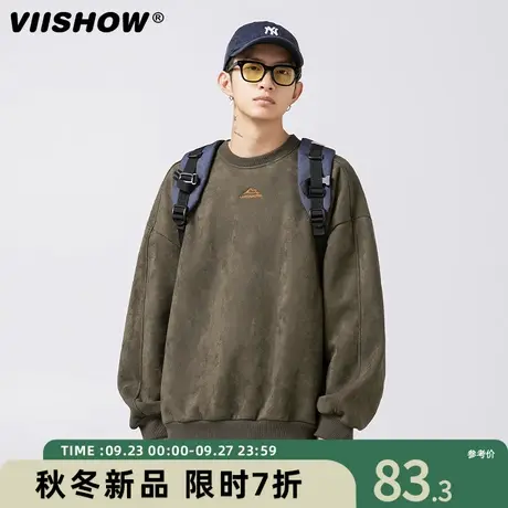 VIISHOW美式380g重磅复古卫衣男春秋ins潮牌宽松麂皮绒秋季上衣商品大图