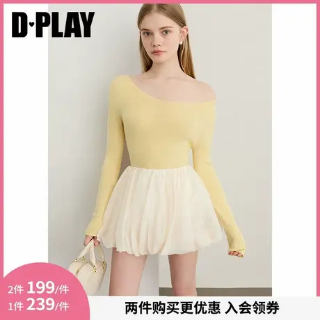 DPALY2025年秋季新款黄色针织衫女100羊毛上衣修身长袖打底衫图片