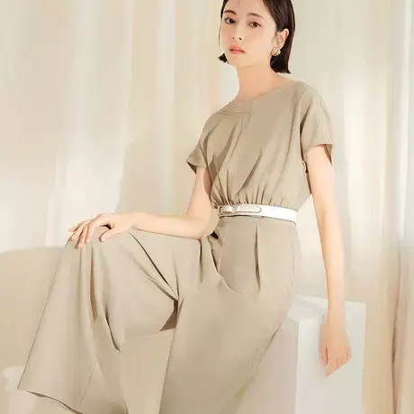 桔熊夏季通勤气质凉爽连体裤子女船领落肩短袖阔腿长裤大码BA6779图片