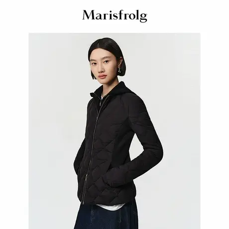 Marisfrolg玛丝菲尔2025冬新款黑色修身薄短款拉链夹克羽绒外套商品大图