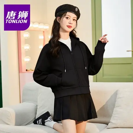 唐狮连帽卫衣外套女2025新款春秋薄款小个子宽松显瘦短款上衣VB商品大图