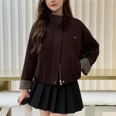 拉夏贝尔时尚短款外套女士2025秋季新款洋气减龄显瘦百搭夹克上衣商品大图
